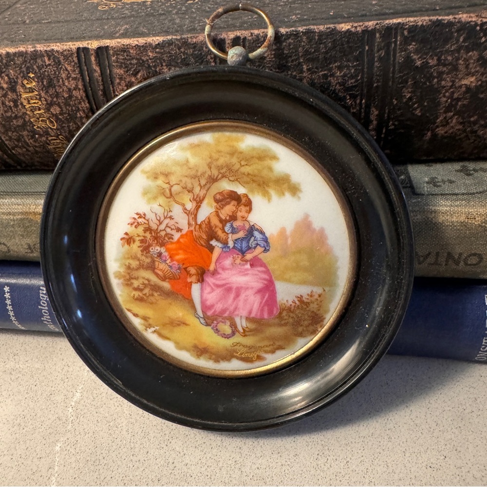Vintage Limoges Hand Painted Porcelain Small Picture Made in France 1970's